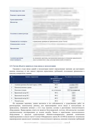 Лист 3 из 62 заключения ООО «СТАТУС КАПИТАЛ» по предписанию на 36 пунктов: контрольное мероприятие и годы ввода зданий