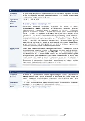 Лист 29 из 62 заключения ООО «СТАТУС КАПИТАЛ» по предписанию на 36 пунктов: пункты 16 и 17: обследование лестниц и срок службы