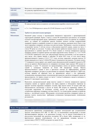 Лист 43 из 62 заключения ООО «СТАТУС КАПИТАЛ» по предписанию на 36 пунктов: пункты 33 и 34: выход на кровлю и стальные конструкции