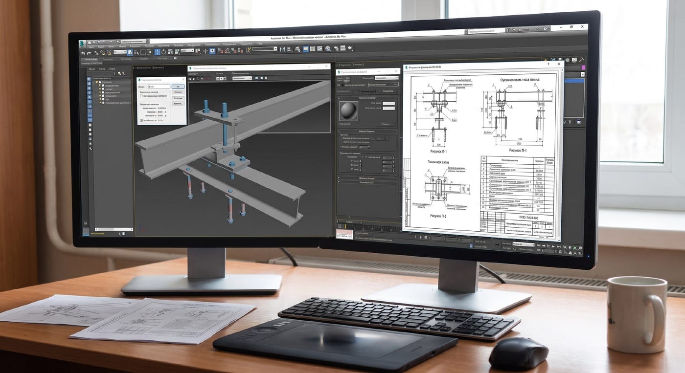 Инженерная проработка монорельса — 3D-модель и рабочие чертежи узлов крепления