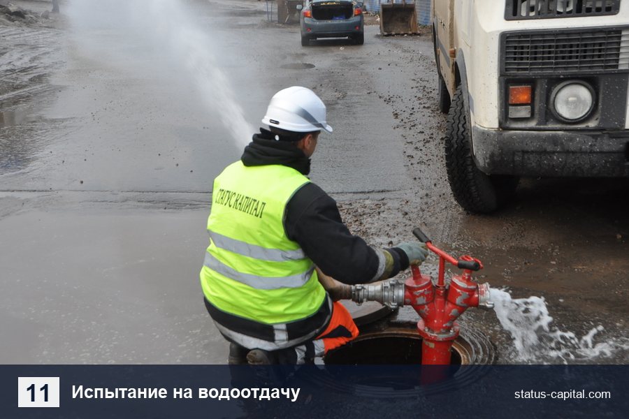 Испытание пожарного гидранта на водоотдачу через пожарную колонку, замер напора и расхода
