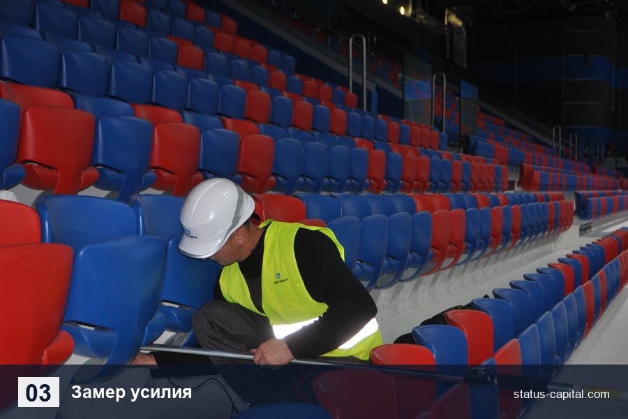 Замер усилия при испытании стеклянного ограждения